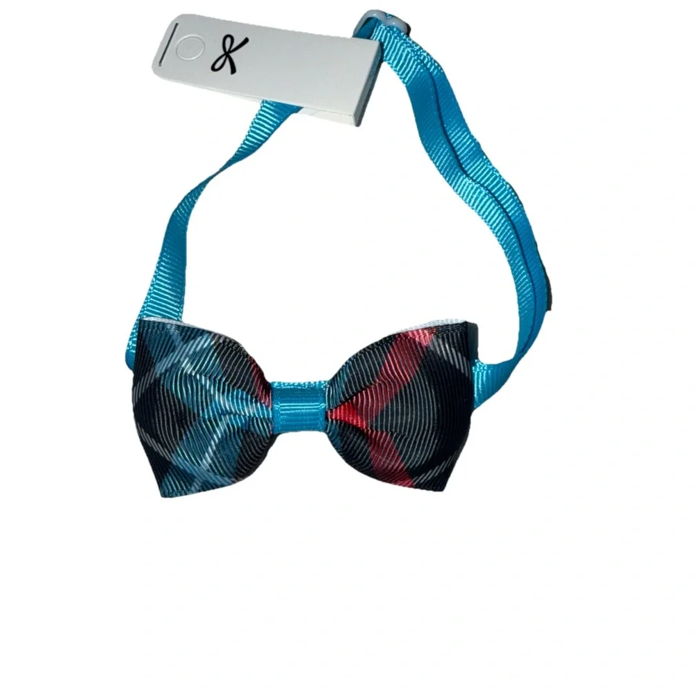 Pet Bow Tie Collar 🎀 Adjustable Tartan Blue Pattern OS